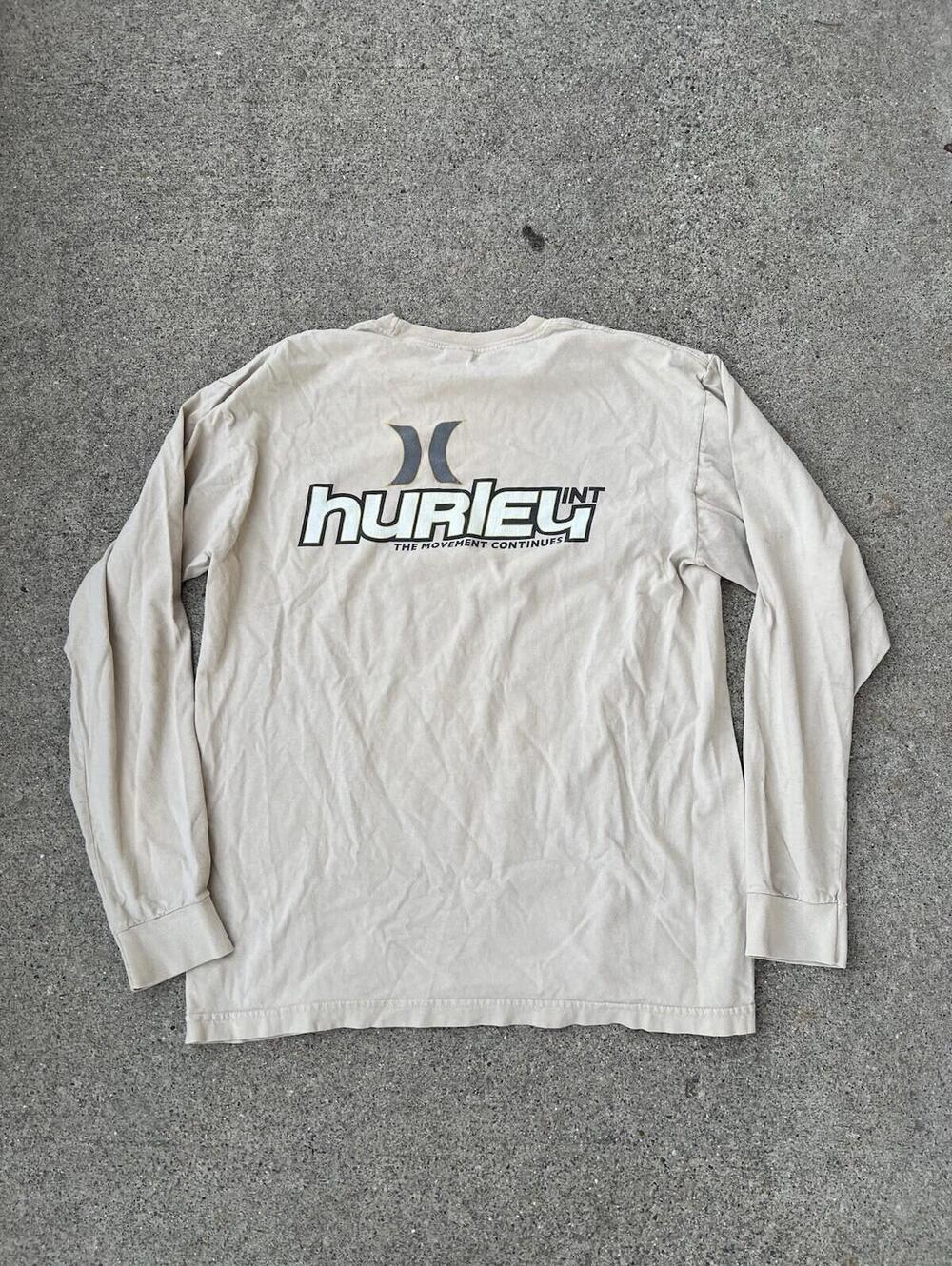 Vintage Hurley International T Shirt L Y2K Long Sleeve Tan Beige Surf Skate Tee